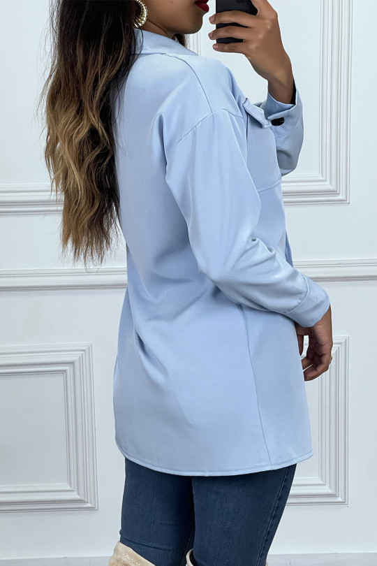 Long turquoise shirt with buttons and long sleeves - 2