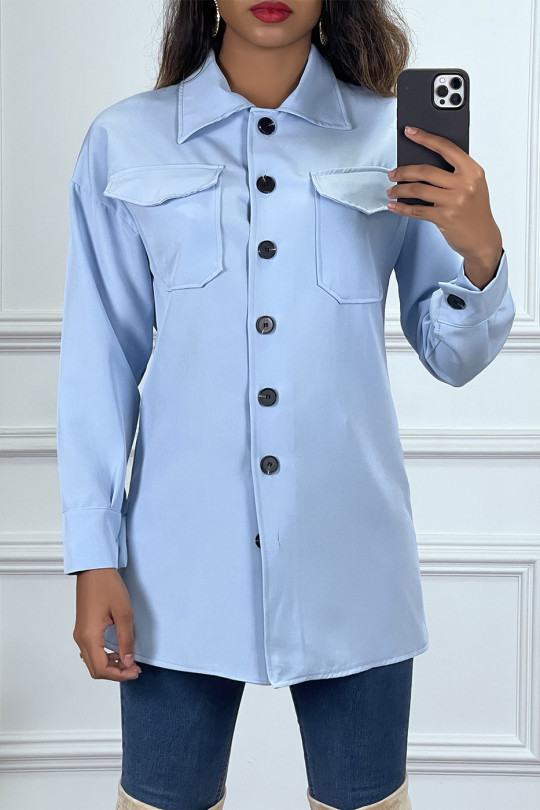 Long turquoise shirt with buttons and long sleeves - 3