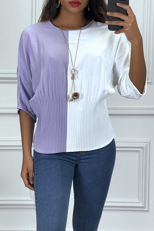 Purple and white bat sleeve blouse - 2