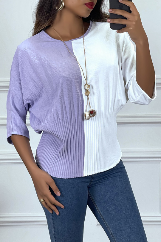Purple and white bat sleeve blouse - 3