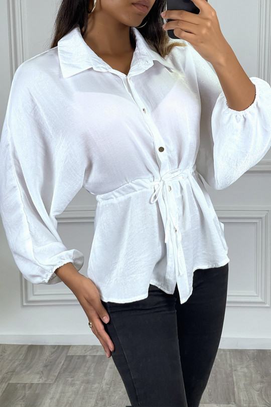 White shirt with drawstring waist, satin effect - 1