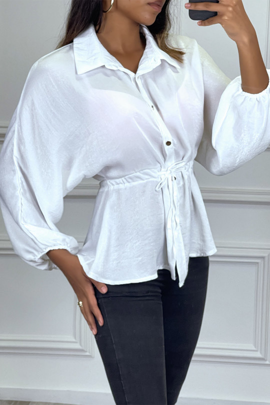 Wit overhemd met tailleband met trekkoord, satijneffect - 3