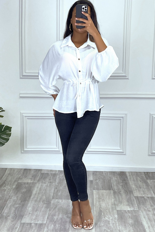 Wit overhemd met tailleband met trekkoord, satijneffect - 4