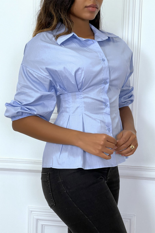 Blue shirt gathered at the waist and pleated - 2