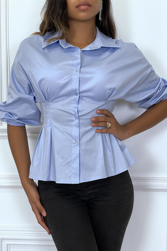 Blue shirt gathered at the waist and pleated - 3
