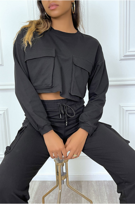 ENSEMBLE JOGGING CROP TOP - NOIR / FILLE