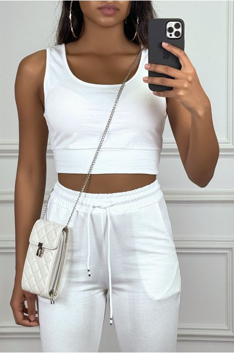 Ensemble jogging blanc composé de débardeur et jogging - 1