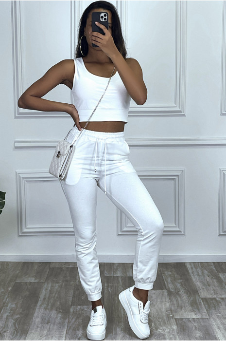 Ensemble jogging blanc composé de débardeur et jogging - 4