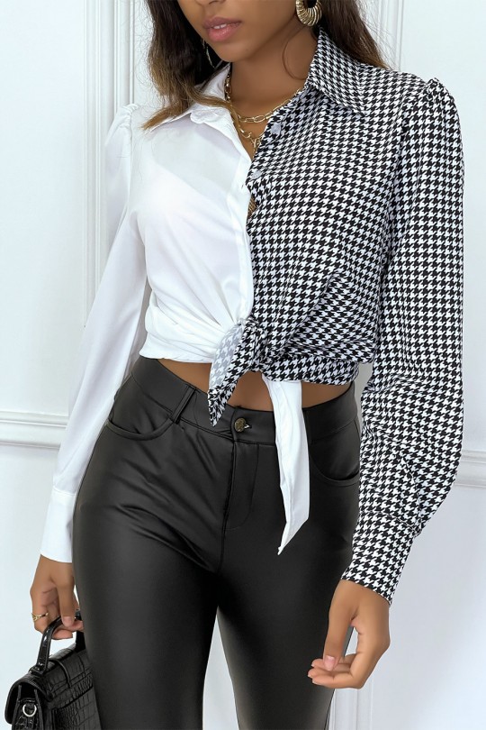 Bi-color white shirt with houndstooth pattern - 6