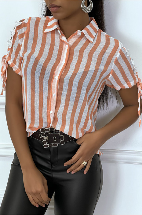 Orange striped shirt and lace on the arms - 6