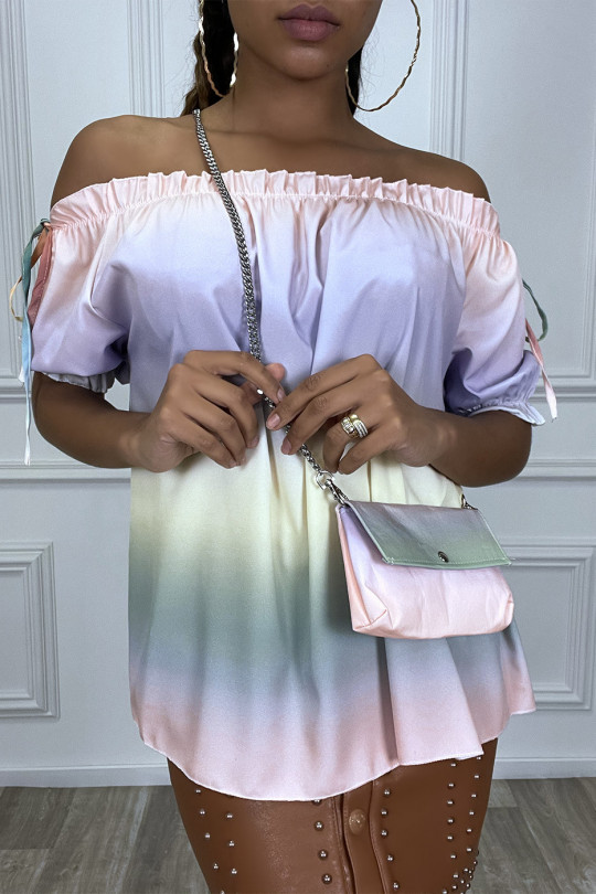 Pink tie-dye blouse with bardot collar and handbag - 2