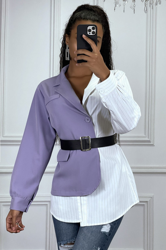 Blazer chemise 2 en 1 lila et blanc avec ceinture - 1