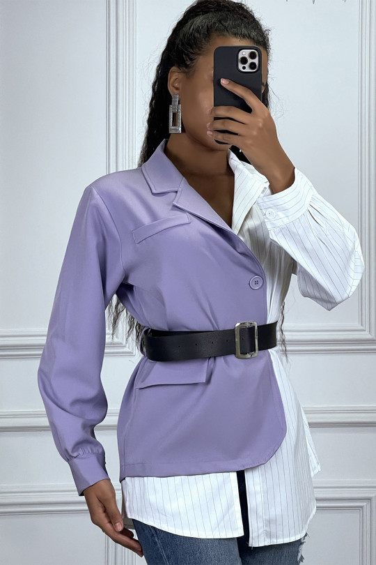Blazer chemise 2 en 1 lila et blanc avec ceinture - 2
