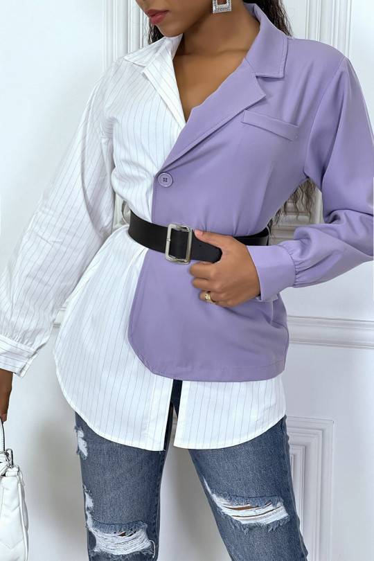 Blazer chemise 2 en 1 lila et blanc avec ceinture - 7