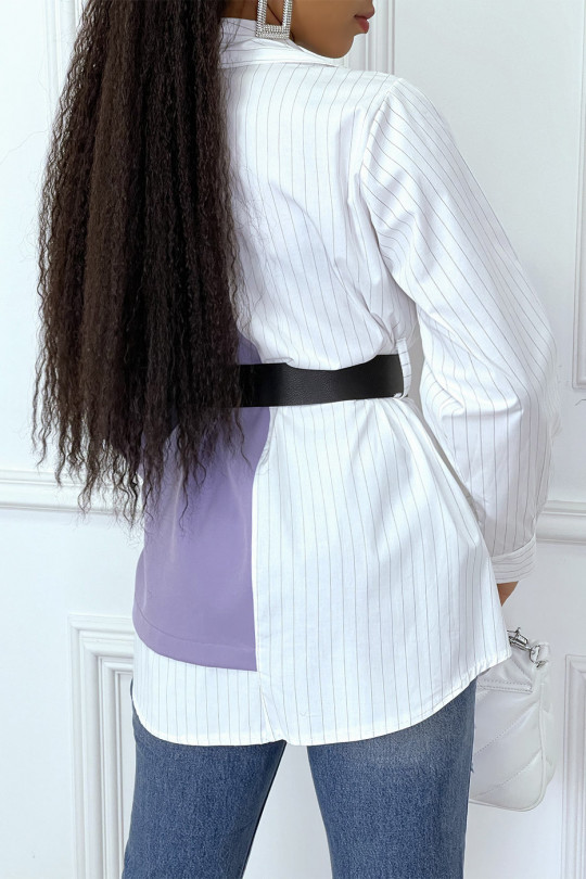 Blazer chemise 2 en 1 lila et blanc avec ceinture - 8