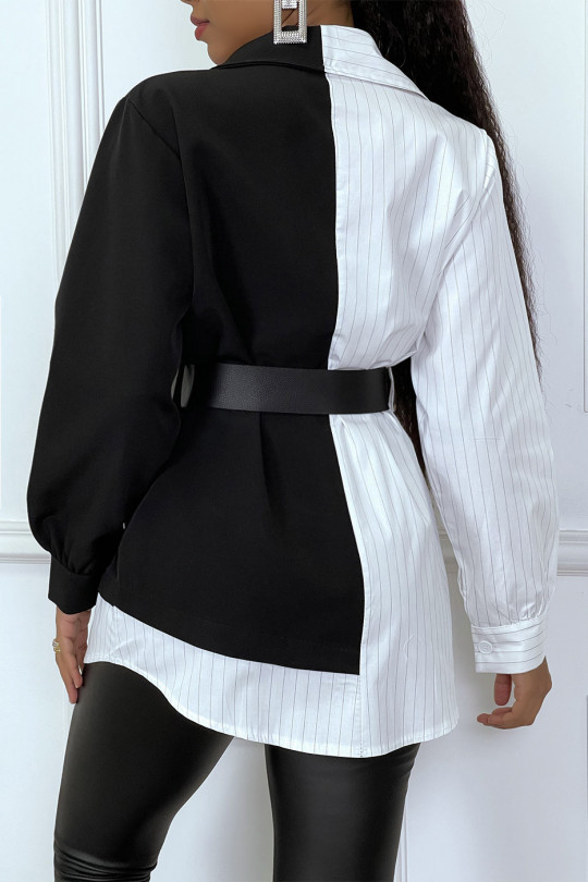 Blazer chemise 2 en 1 noir et blanc avec ceinture - 4