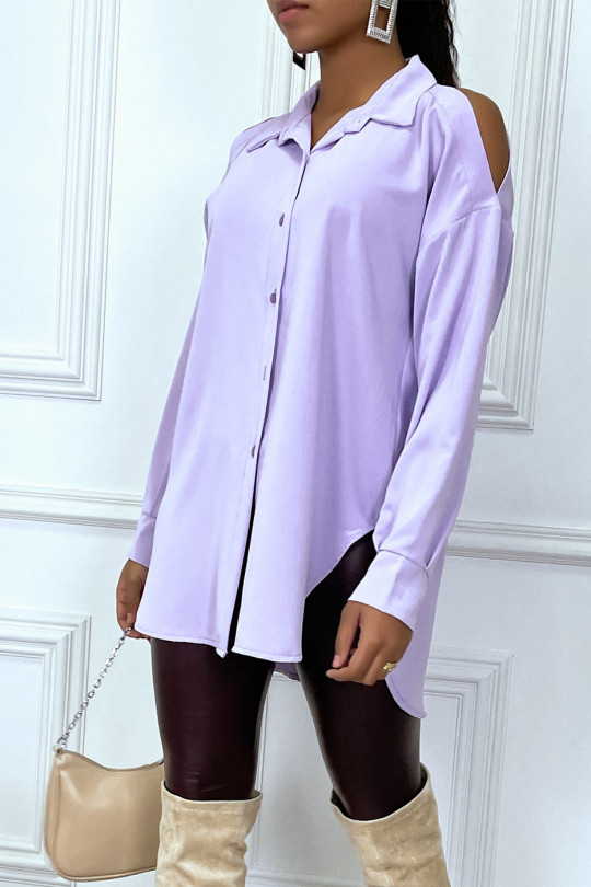 Lilac asymmetric off-the-shoulder shirt - 1