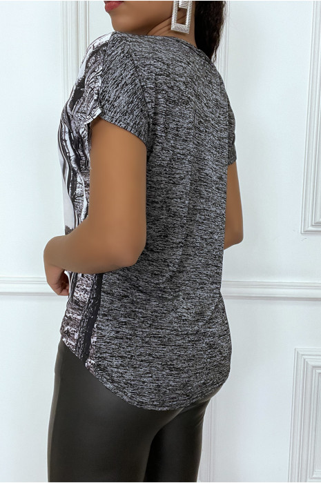 Black sheer patterned cap sleeve T-shirt - 3