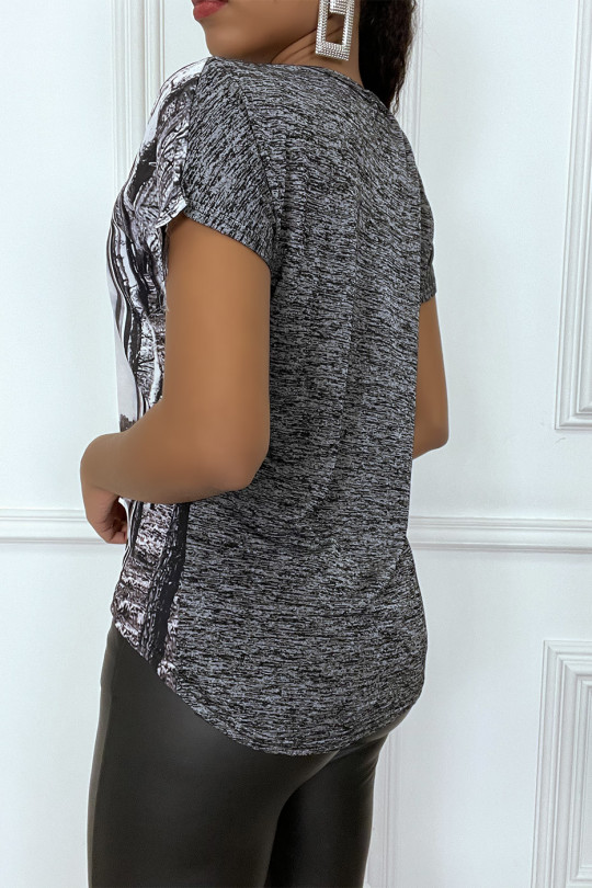 Black sheer patterned cap sleeve T-shirt - 3