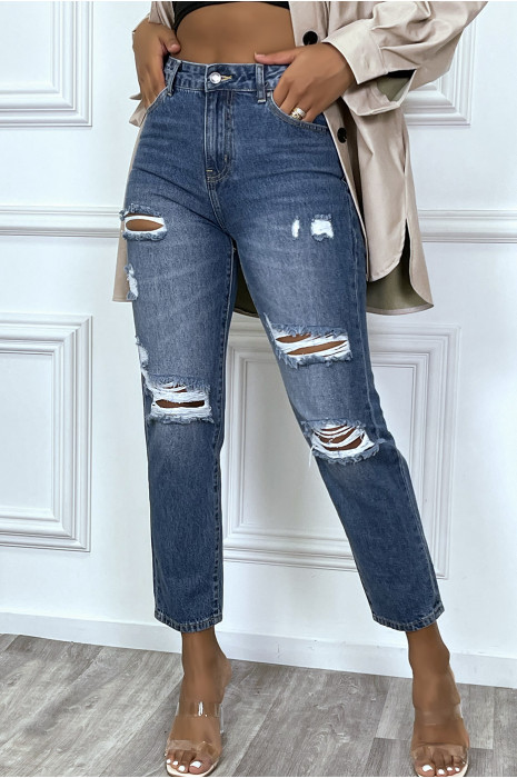 Jean bleu boyfriend troué à poches - 2