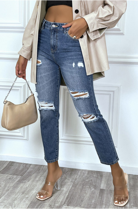 Jean bleu boyfriend troué à poches - 3