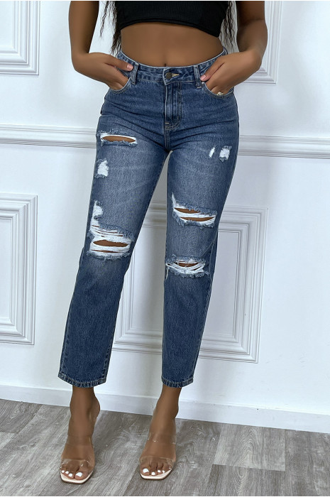 Jean bleu boyfriend troué à poches - 4