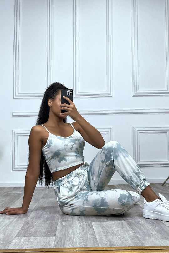 Green tie and dye jogging set with crop top and joggers - 6