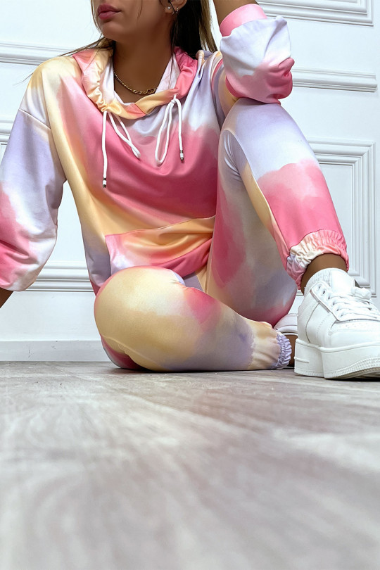 Ensemble sweat et pantalon jogging tie and dye fuschia - 5