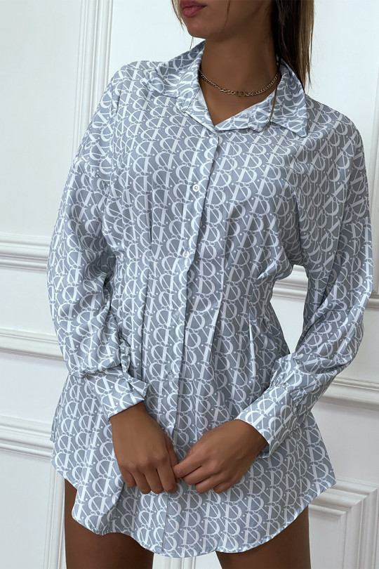 Chemise grise cintré à la taille avec motif D - 3