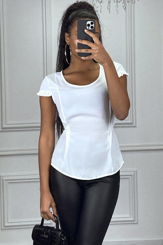 White sheer blouse with cap sleeve and tie - 1
