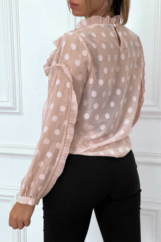 Pink blouse with flounce and peter pan collar - 1