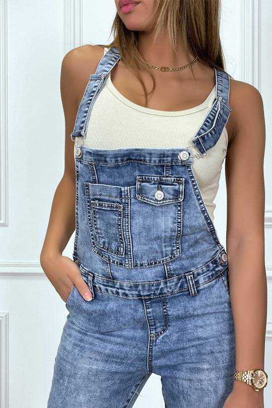 Washed blue denim overalls with multi pockets - 2