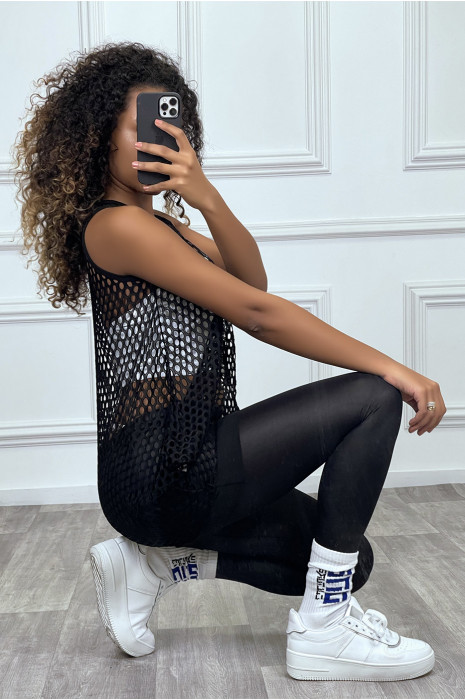 Long débardeur filet over-size en noir - 6