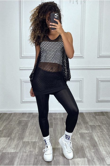 Long débardeur filet over-size en noir - 7