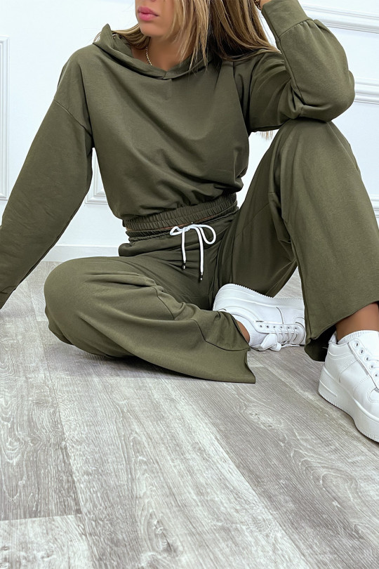 Combined hoodie and khaki palazzo jogging suit - 1