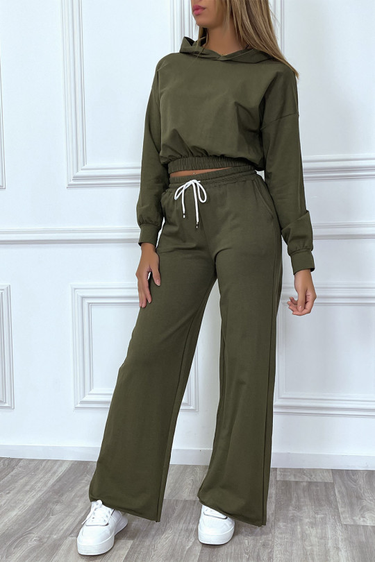 Combined hoodie and khaki palazzo jogging suit - 4