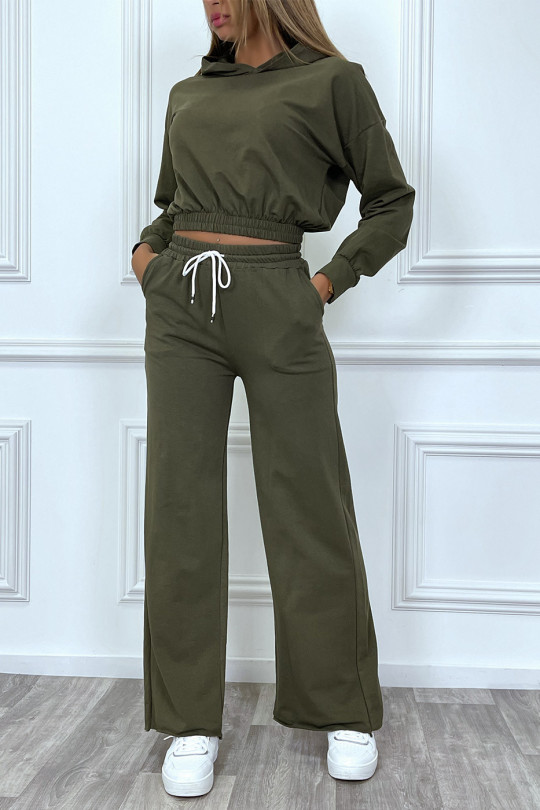 Combined hoodie and khaki palazzo jogging suit - 5