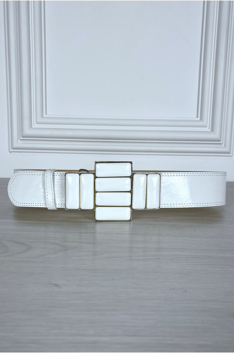 Witte riem met grote gesp met juwelen - 4