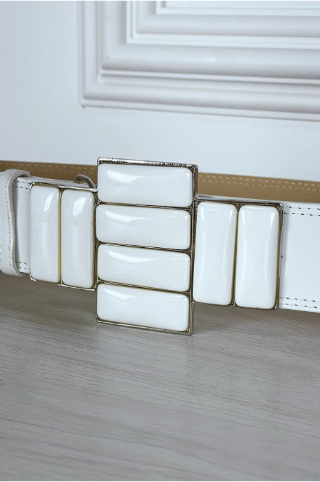 Witte riem met grote gesp met juwelen - 6
