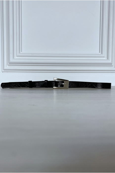 Ceinture noire fine avec boucle argentée - 2