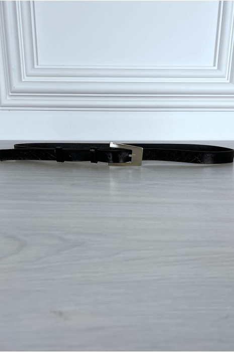 Ceinture noire fine avec boucle argentée - 3