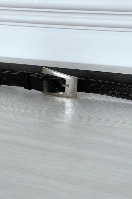 Ceinture noire fine avec boucle argentée - 1