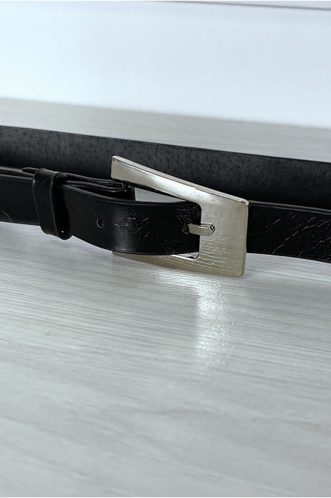 Ceinture noire fine avec boucle argentée - 4