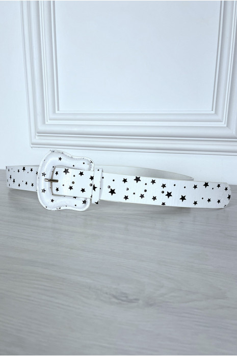 Ceinture en simili blanche à imprimé étoiles - 3