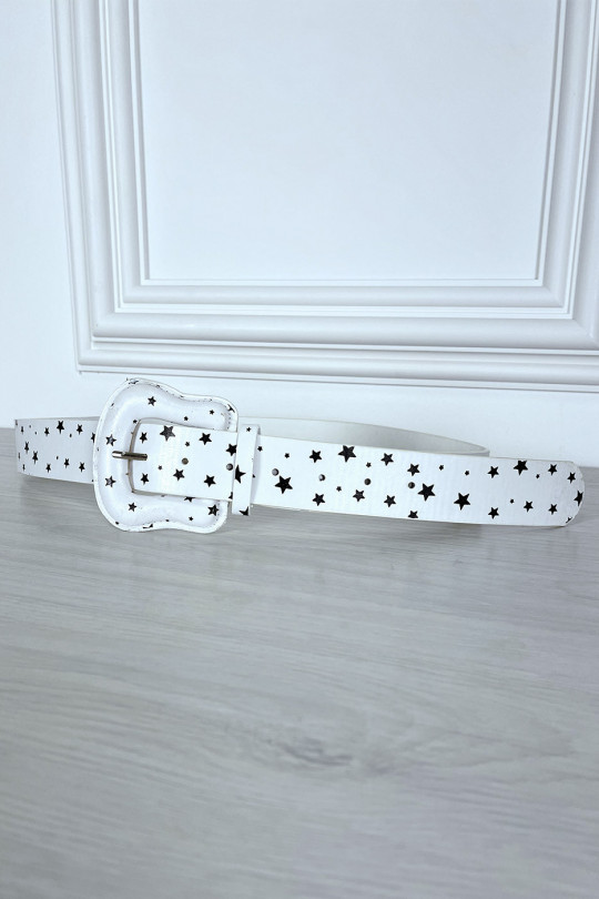 White faux star print belt - 3