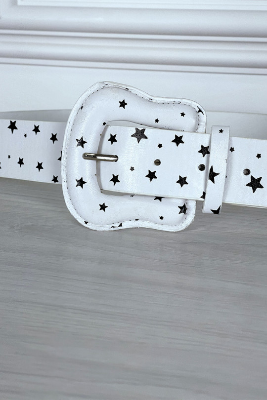 White faux star print belt - 4