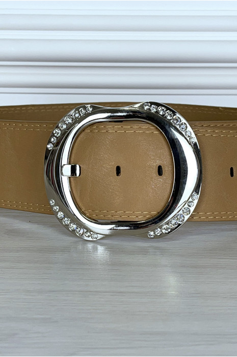 Ceinture camel épaisse à boucle brillante