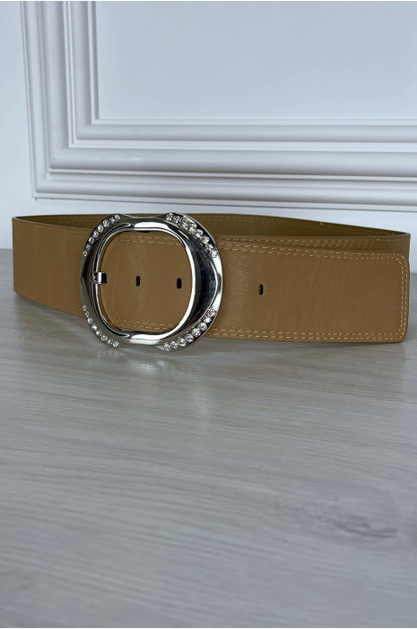 Ceinture camel épaisse à boucle brillante