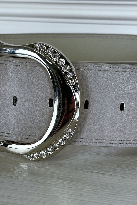 Thick gray belt with shiny buckle - 4