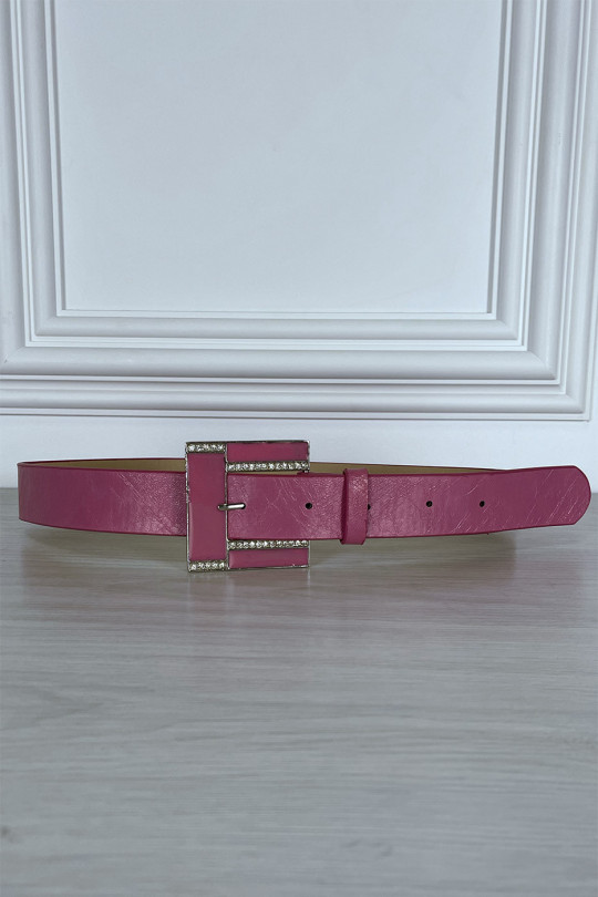 Fuchsia belt with shiny square buckle - 1